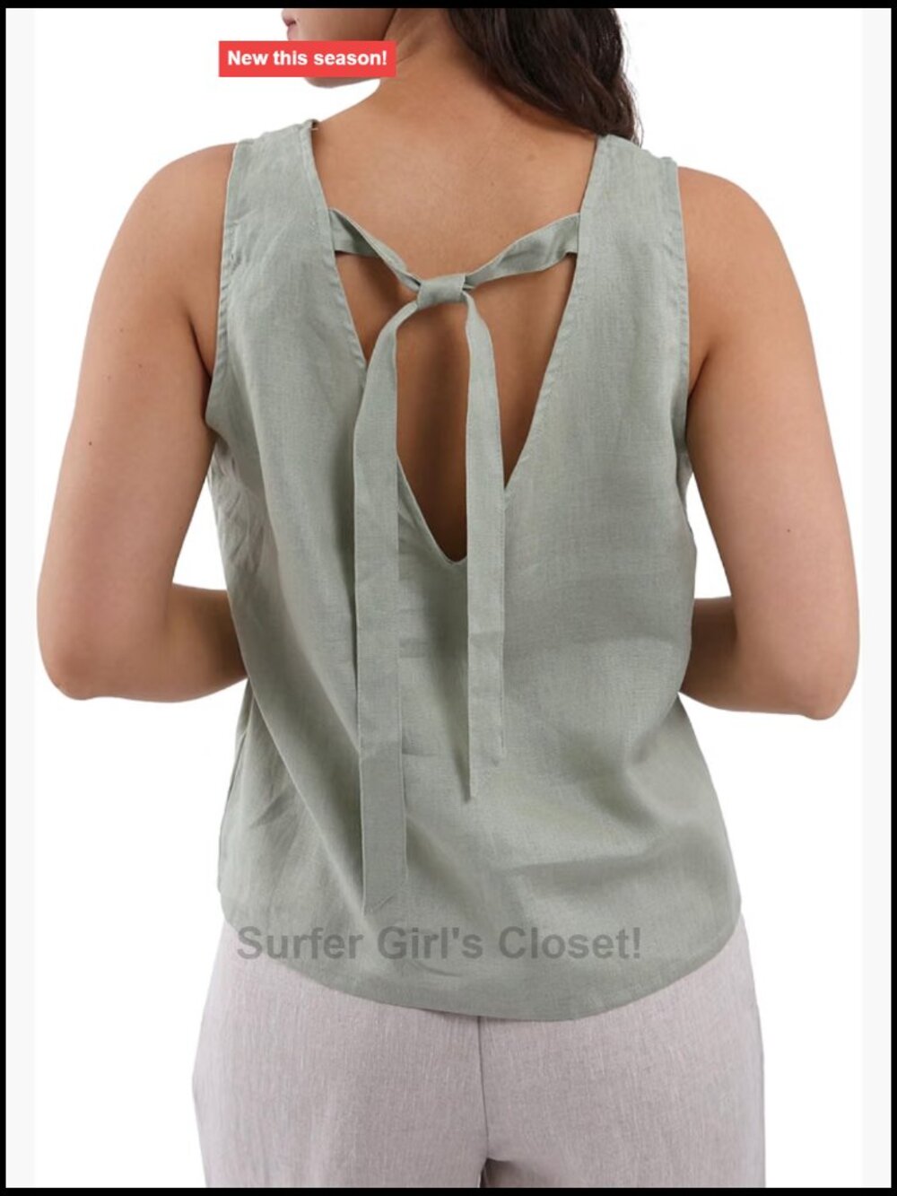 100% Linen Sleeveless Tank Top V-Neck Tie Back Women's Summer Blouse